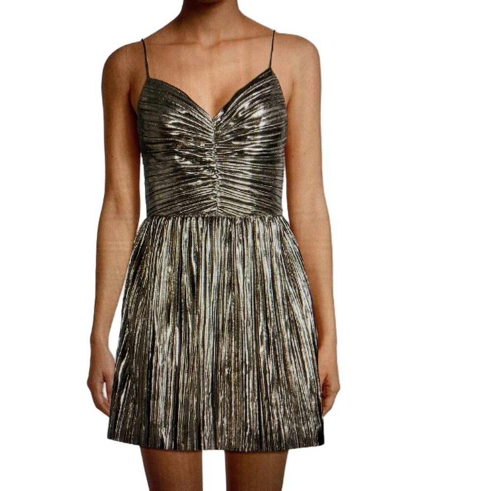 NWT MICHAEL KORS WOMENS PLEATED LAME BUSTIER D SILVER 10
